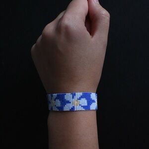 Blue and White Beaded Bracelet
